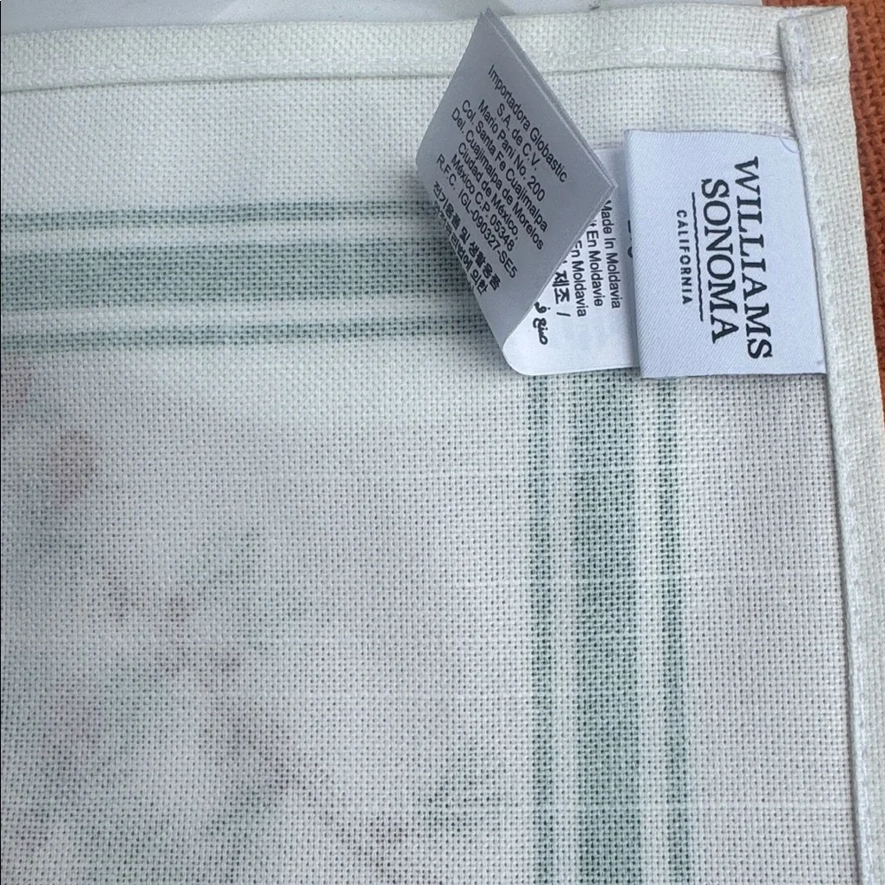 Williams Sonoma White Napkins with Green Stripe Trim